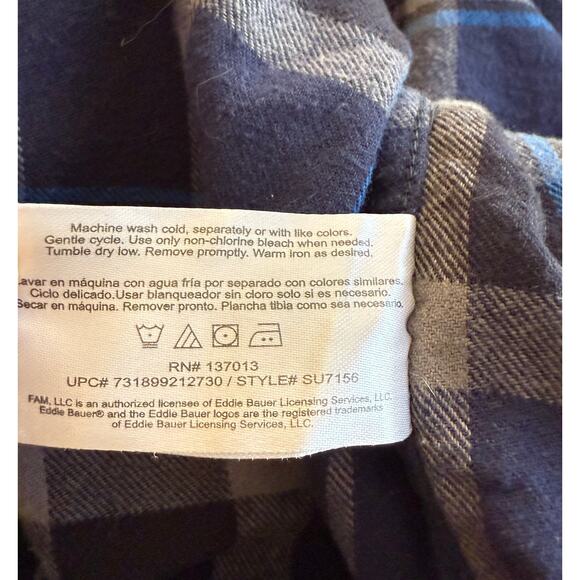 Eddie Bauer Button Down Flannel Shirt Men XL Black Plaid Long Sleeve Outdoor - Picture 9 of 9